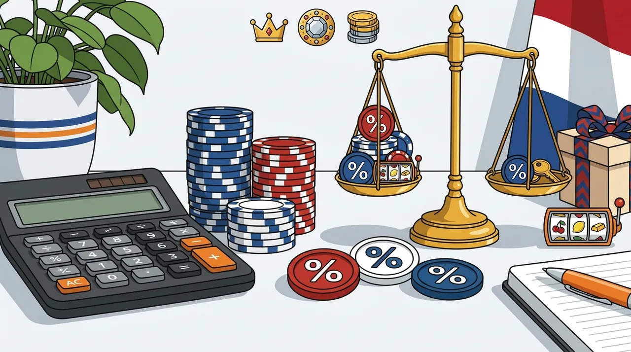 Rekenmachine, fiches en weegschaal voor het vergelijken van casinobonus en inzetvoorwaarden